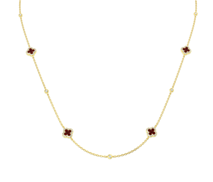 RUBY CLOVER AND DIAMOND GOLD NECKLACE