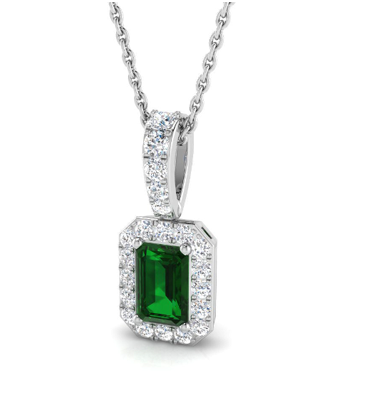 EMERALD AND DIAMOND GOLD PENDANT NECKLACE