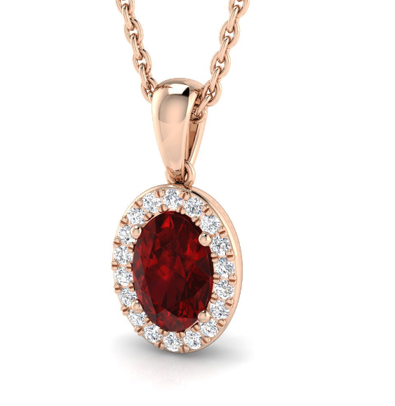 OVAL RUBY AND DIAMOND GOLD PENDANT NECKLACE