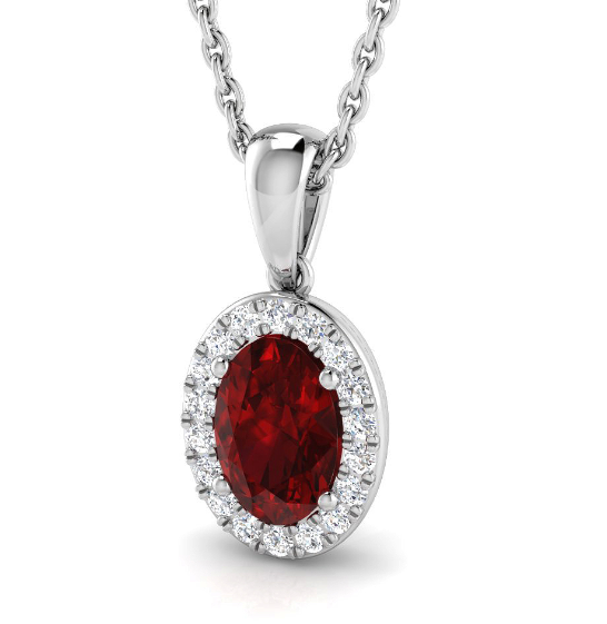 OVAL RUBY AND DIAMOND GOLD PENDANT NECKLACE