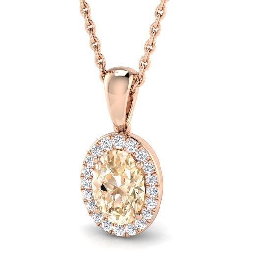 OVAL MORGANITE DIAMOND HALO PENDANT NECKLACE