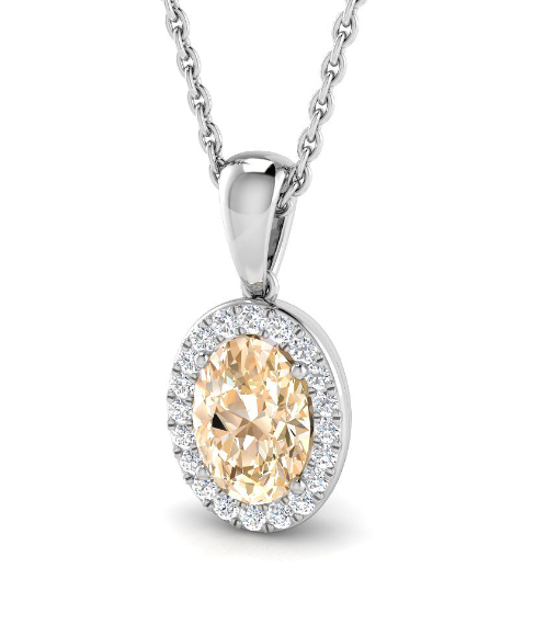 OVAL MORGANITE DIAMOND HALO PENDANT NECKLACE