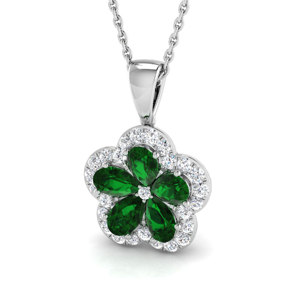 DIAMOND AND EMERALD CLOVER GOLD PENDANT NECKLACE