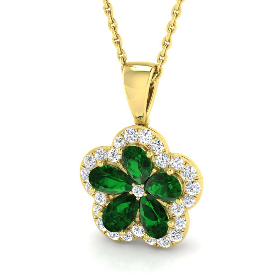 DIAMOND AND EMERALD CLOVER GOLD PENDANT NECKLACE