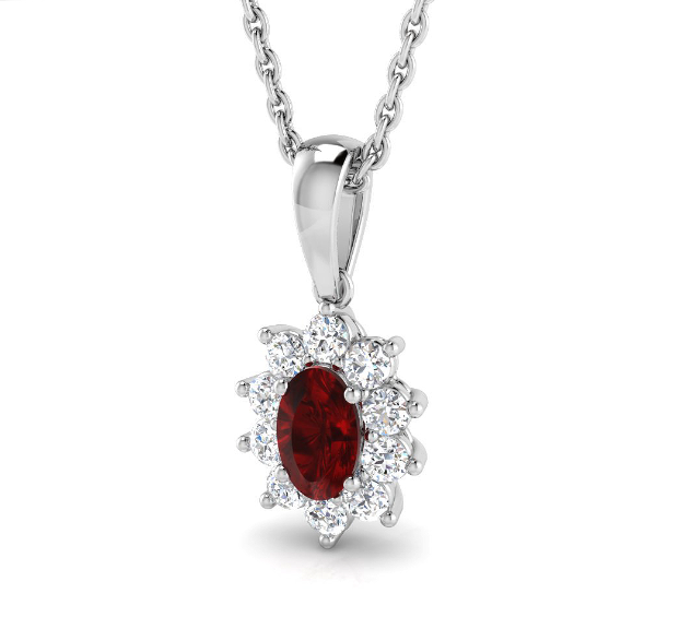 OVAL RUBY CLUSTER PENDANT NECKLACE