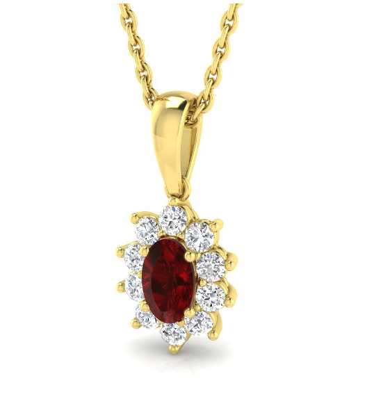 OVAL RUBY CLUSTER PENDANT NECKLACE