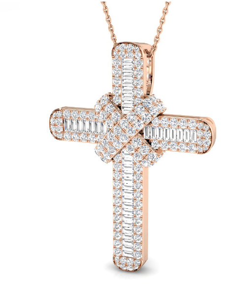 DAZZLING ROUND AND BAGUETTE DIAMOND CROSS PENDANT