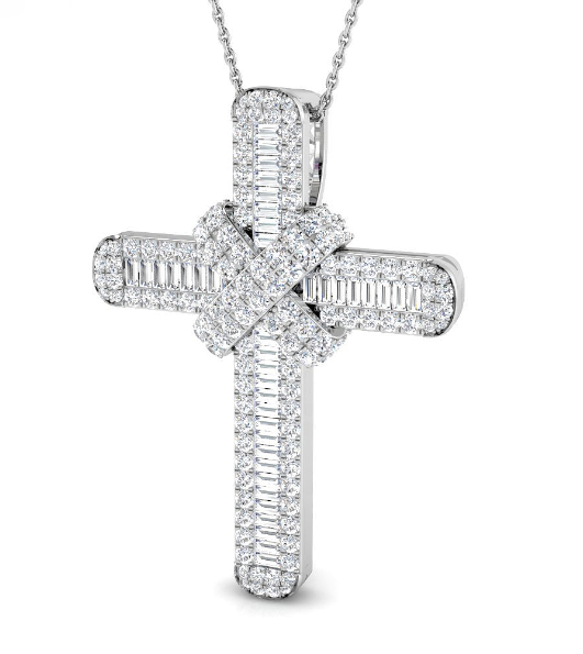 DAZZLING ROUND AND BAGUETTE DIAMOND CROSS PENDANT