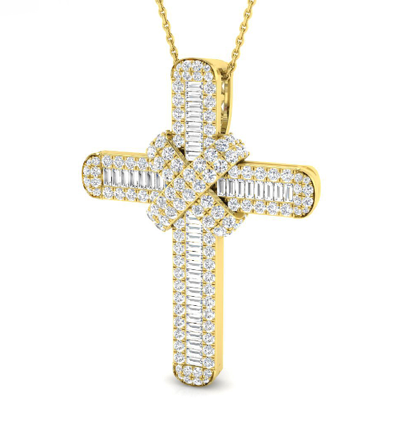 DAZZLING ROUND AND BAGUETTE DIAMOND CROSS PENDANT