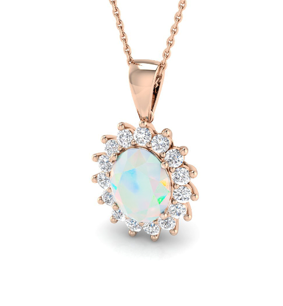 OVAL OPAL DIAMOND CLUSTER PENDANT NECKLACE HARROGATE
