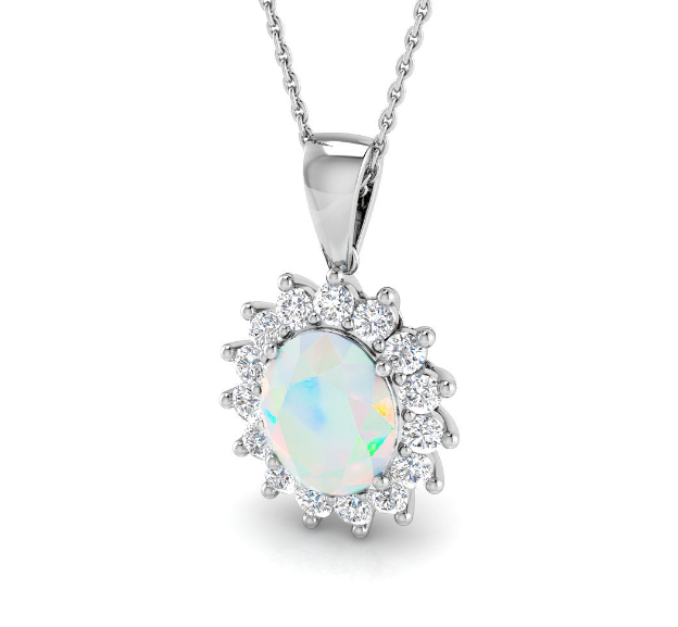 OVAL OPAL DIAMOND CLUSTER PENDANT NECKLACE HARROGATE