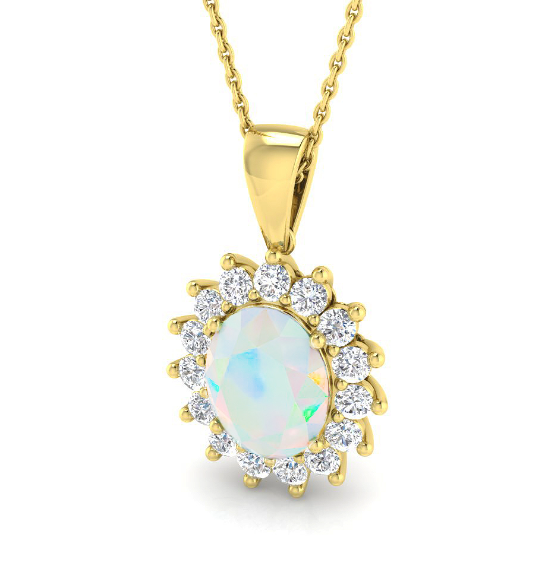 OVAL OPAL DIAMOND CLUSTER PENDANT NECKLACE HARROGATE