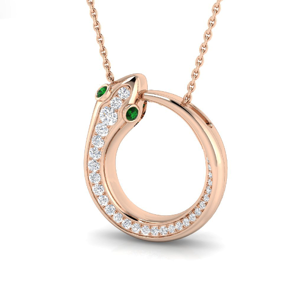 GOLD CIRCLE SNAKE EMERALD EYE PENDANT NECKLACE
