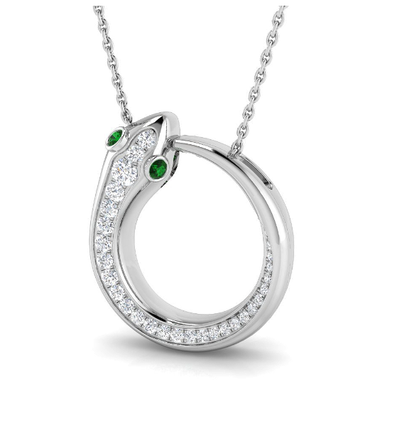 GOLD CIRCLE SNAKE EMERALD EYE PENDANT NECKLACE