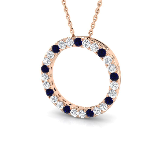 SAPPHIRE AND DIAMOND CIRCLE OF LIFE PENDANT NECKLACE