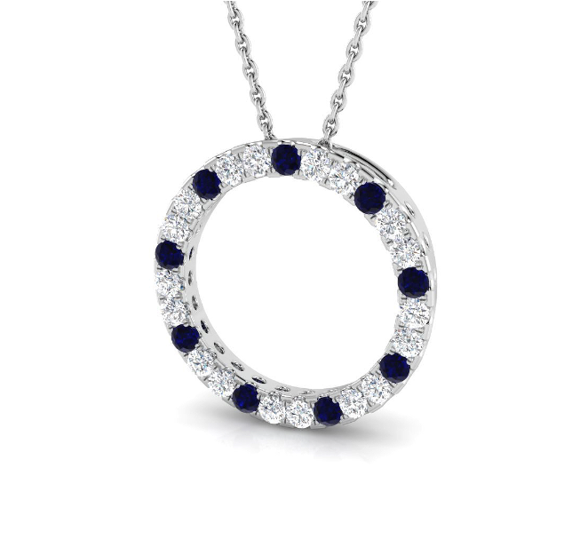 SAPPHIRE AND DIAMOND CIRCLE OF LIFE PENDANT NECKLACE