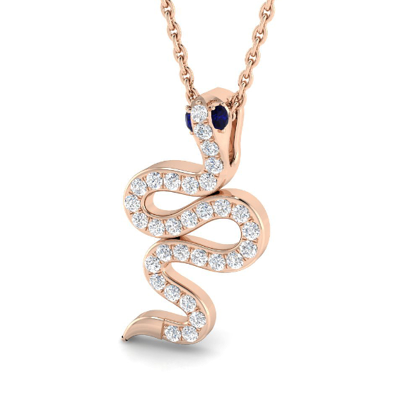 SNAKE SHAPED DIAMOND AND BLUE SAPPHIRE PENDANT NECKLACE