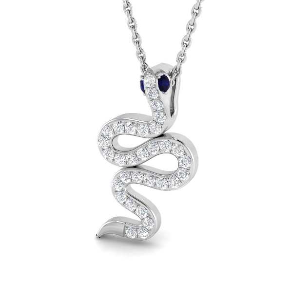 SNAKE SHAPED DIAMOND AND BLUE SAPPHIRE PENDANT NECKLACE