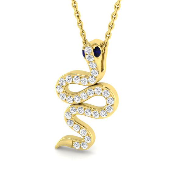 SNAKE SHAPED DIAMOND AND BLUE SAPPHIRE PENDANT NECKLACE