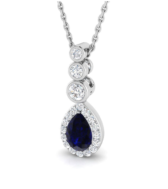 PEAR SAPPHIRE AND DIAMOND GOLD PENDANT NECKLACE