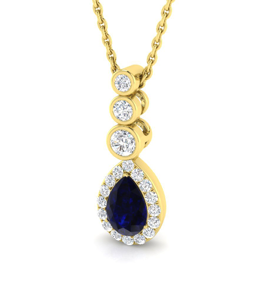 PEAR SAPPHIRE AND DIAMOND GOLD PENDANT NECKLACE