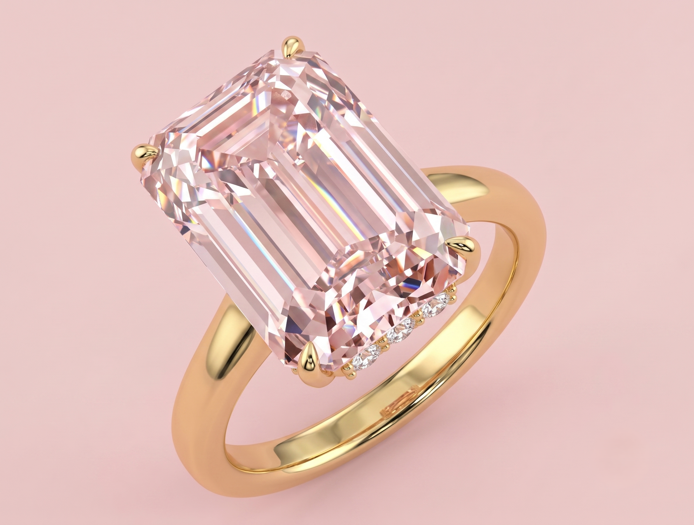 Pink Lab Grown Diamond Emerald Shape Ring 7.97ct 9ct & 18ct Gold
