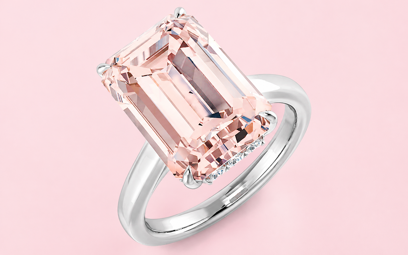 Pink Lab Grown Diamond Emerald Shape Ring 7.97ct 9ct & 18ct Gold