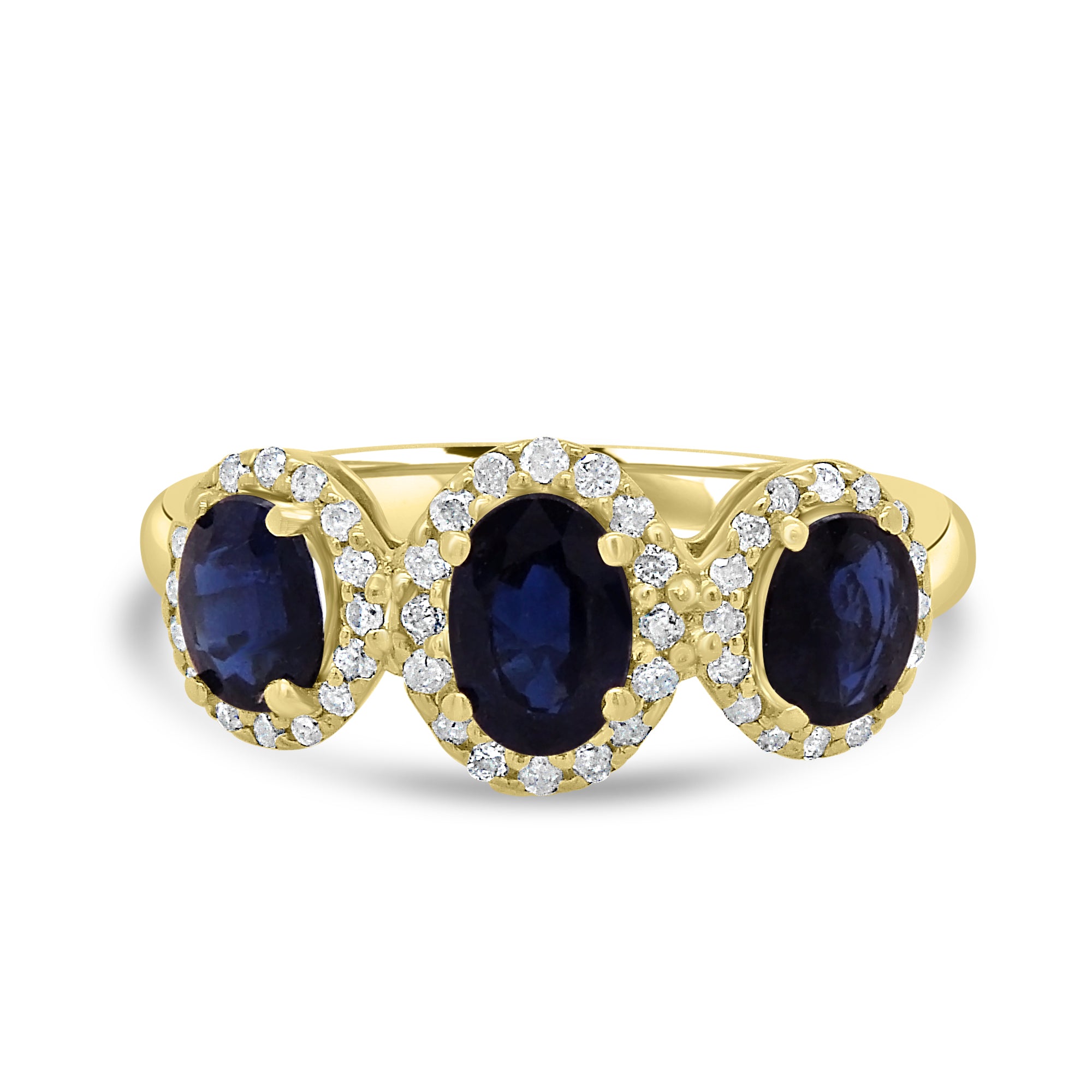 9ct yellow gold three stone oval sapphire and diamond vintage inspired ring Harrogate