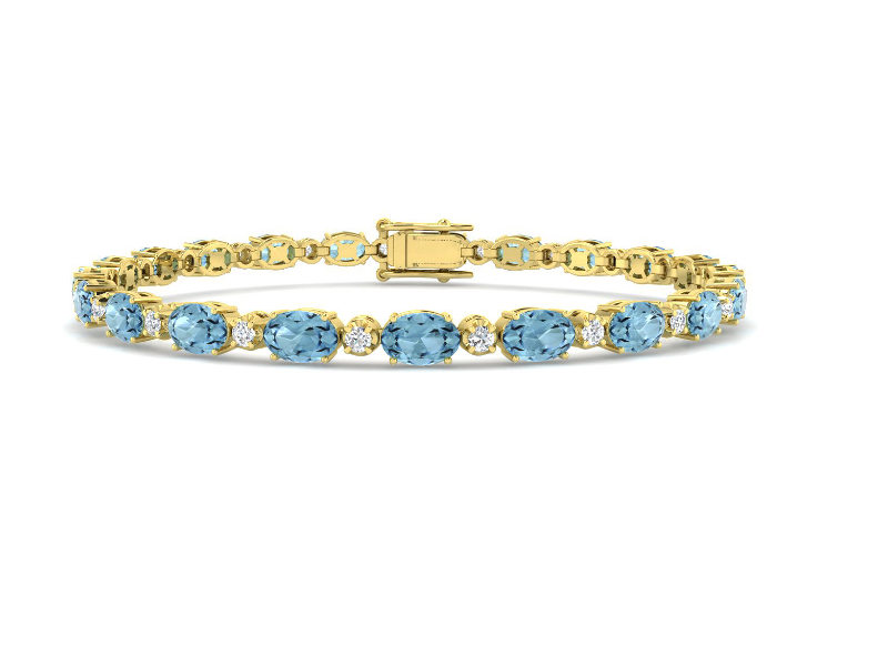 8.92CT AQUAMARINE AND DIAMOND GOLD BRACELET