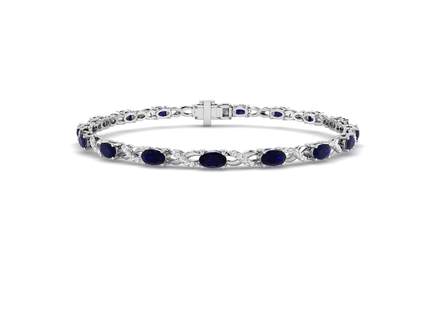 5.04CT SAPPHIRE AND DIAMOND GOLD CROSSOVER BRACELET