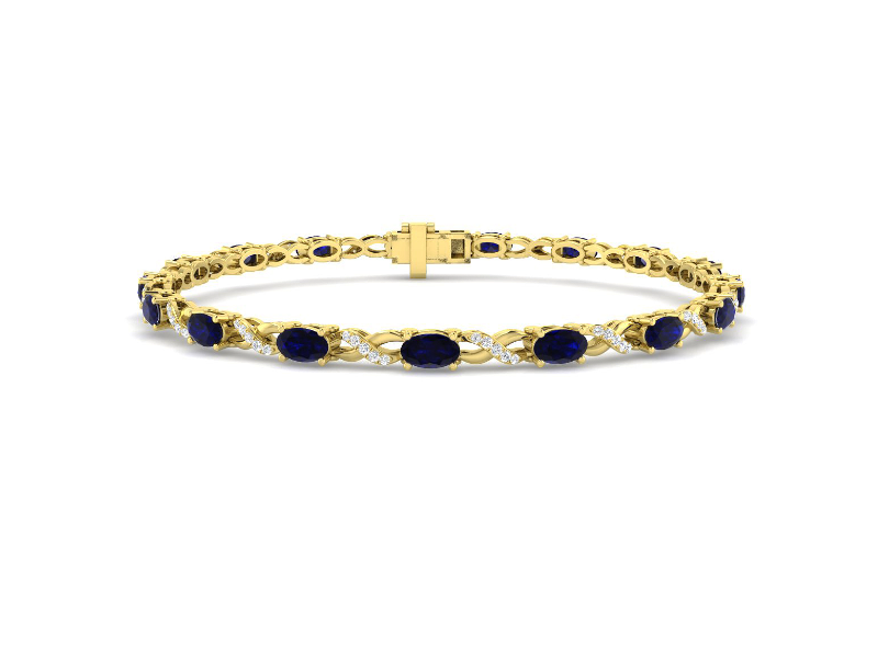 5.04CT SAPPHIRE AND DIAMOND GOLD CROSSOVER BRACELET