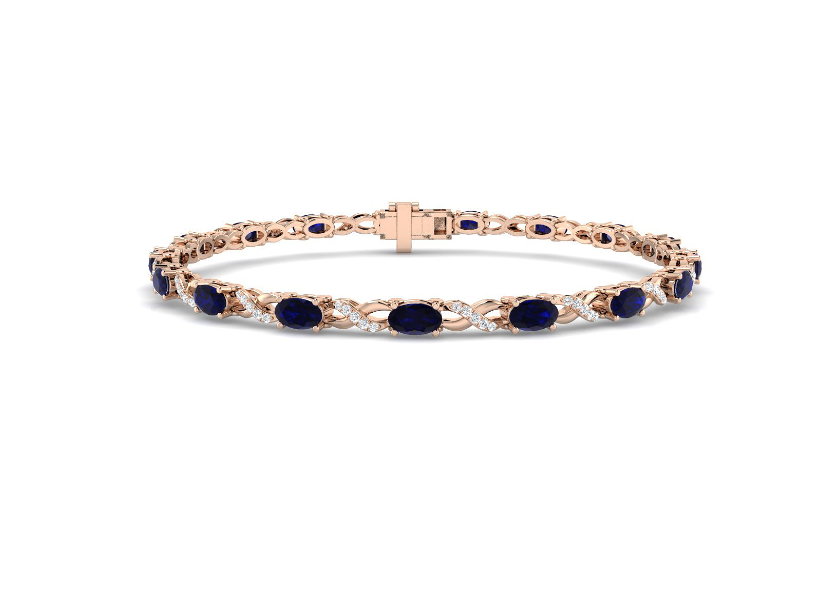 5.04CT SAPPHIRE AND DIAMOND GOLD CROSSOVER BRACELET