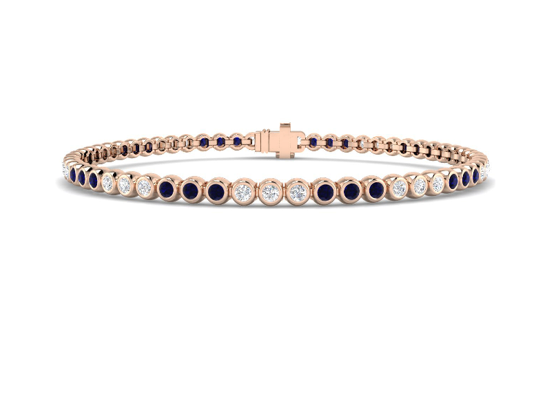 SAPPHIRE AND DIAMOND TRIPPLE LINK TENNIS BRACELET