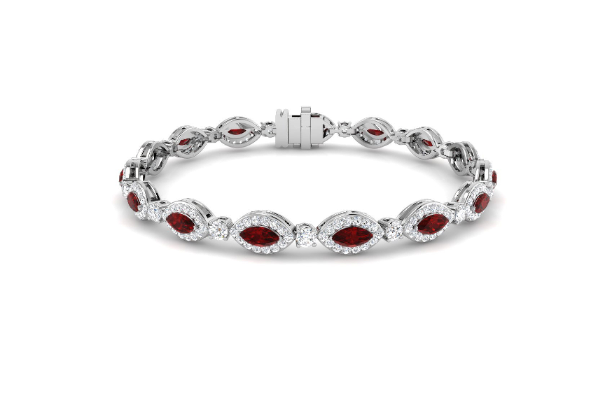 6.78CT RUBY AND DIAMOND GOLD TENNIS BRACELET