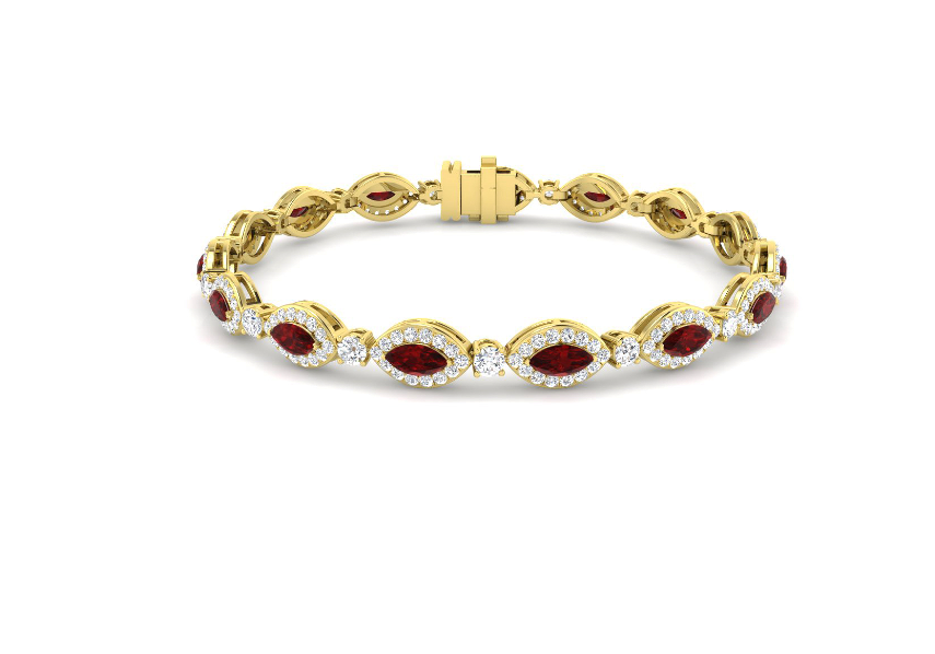 6.78CT RUBY AND DIAMOND GOLD TENNIS BRACELET