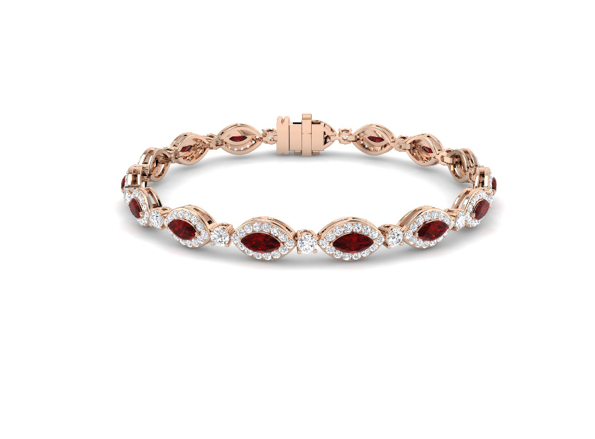 6.78CT RUBY AND DIAMOND GOLD TENNIS BRACELET