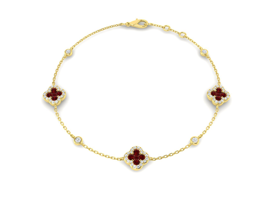 PLATINUM RUBY AND DIAMOND CLOVER BRACELET