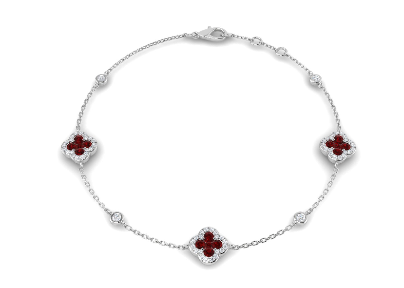 PLATINUM RUBY AND DIAMOND CLOVER BRACELET