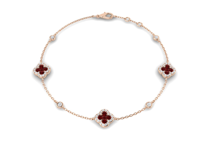 PLATINUM RUBY AND DIAMOND CLOVER BRACELET