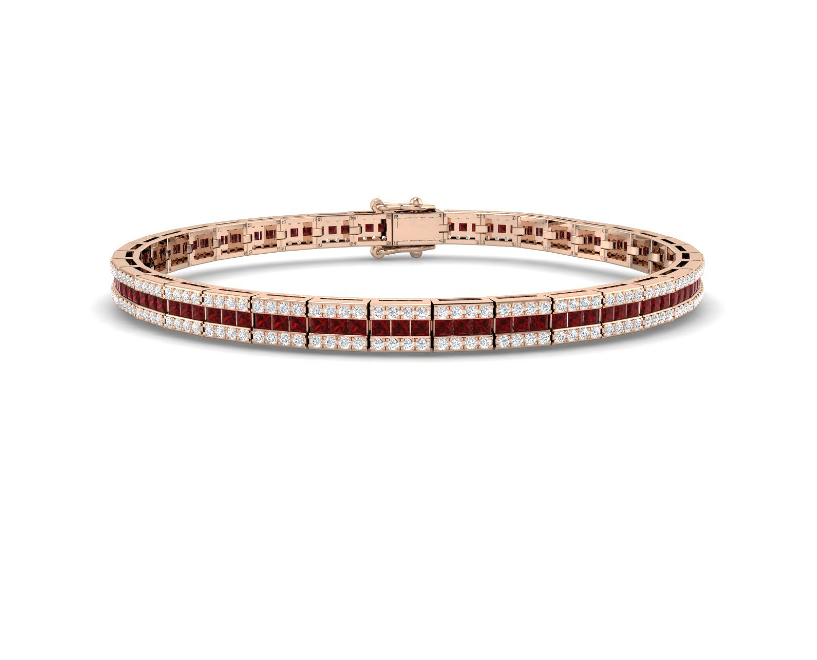 GOLD MULTI ROW RUBY AND DIAMOND BRACELET