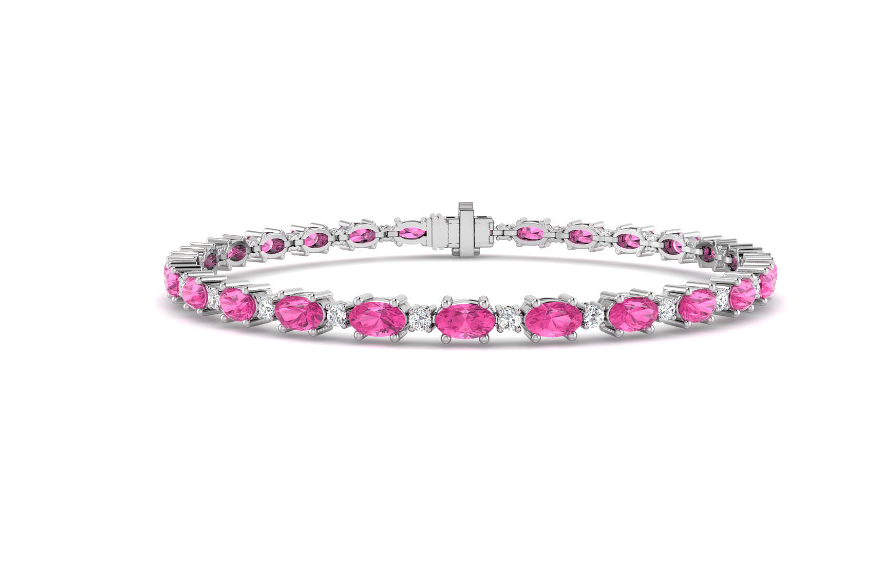 PINK SAPPHIRE AND DIAMOND GOLD TENNIS BRACELET