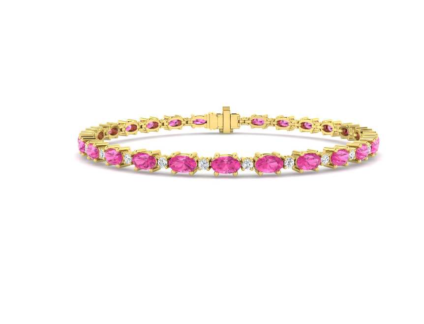PINK SAPPHIRE AND DIAMOND GOLD TENNIS BRACELET