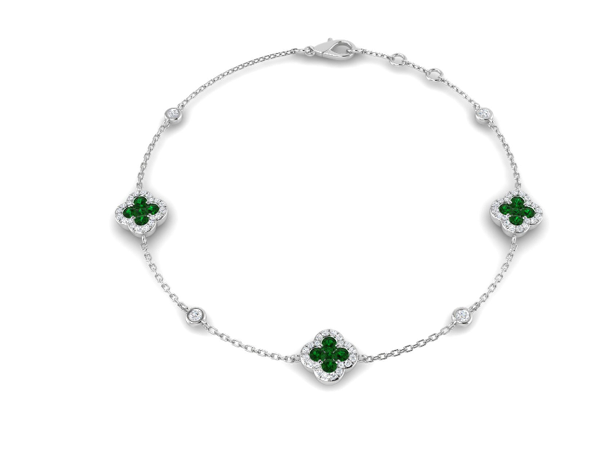 EMERALD AND DIAMOND CLOVER DESIGN BRACELET