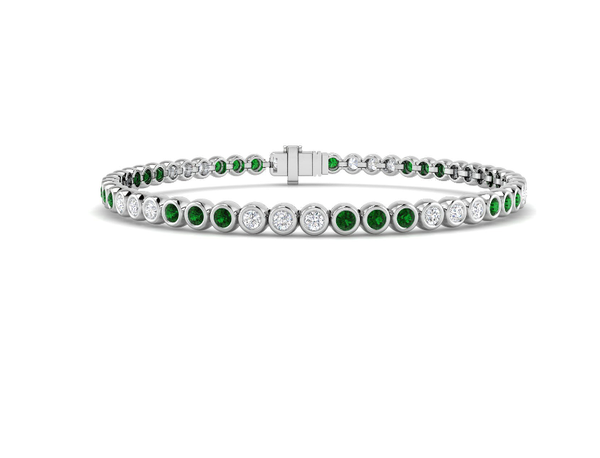 ELEGANT GOLD EMERALD AND DIAMOND TENNIS BRACELET