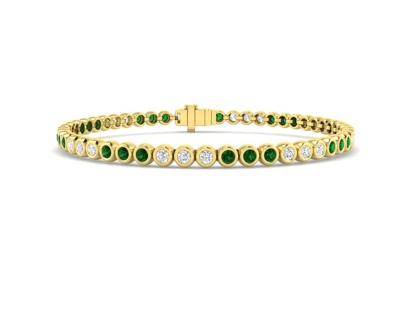 ELEGANT GOLD EMERALD AND DIAMOND TENNIS BRACELET