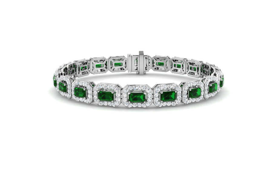 EMERALD AND DIAMOND HALO TENNIS BRACELET