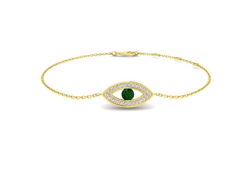 DELICATE EMERALD AND DIAMOND EVIL EYE BRACELET