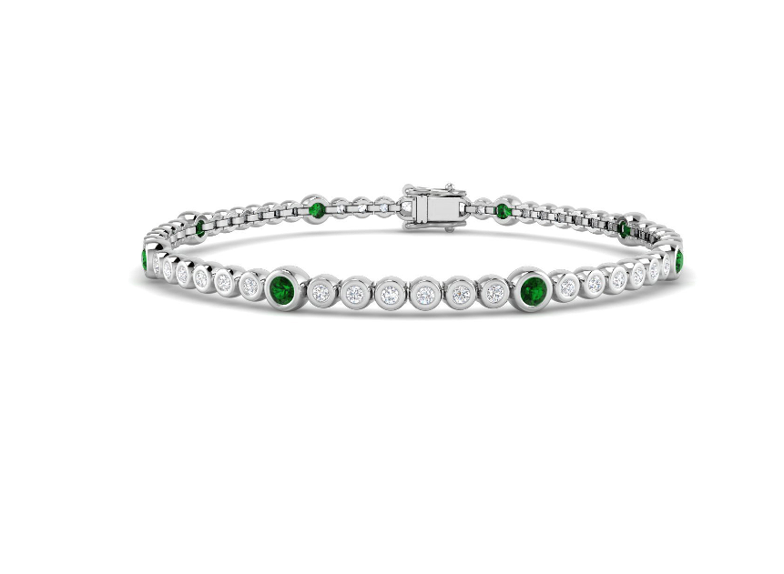 1.92CT EMERALD AND DIAMOND GOLD TENNIS BRACELET