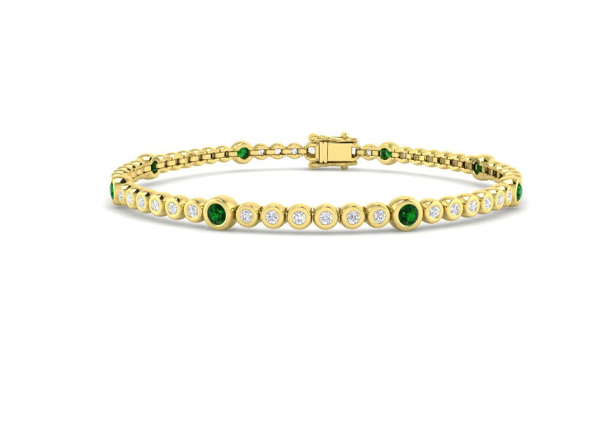 1.92CT EMERALD AND DIAMOND GOLD TENNIS BRACELET