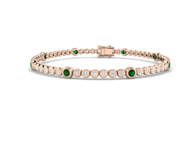 1.92CT EMERALD AND DIAMOND GOLD TENNIS BRACELET